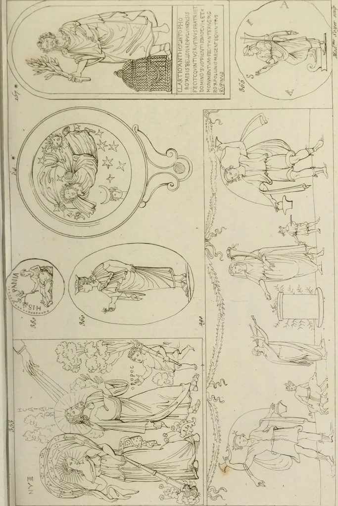 An illustration from Mythologische Gallerie; eine Sammlung von mehr als 750 antiken Denkmälern, Statuen, geschnittenen Steinen, Münzen und Gemälden, auf den 191 Original-Kupferblättern der französischen Ausg, 1848, leaf 188