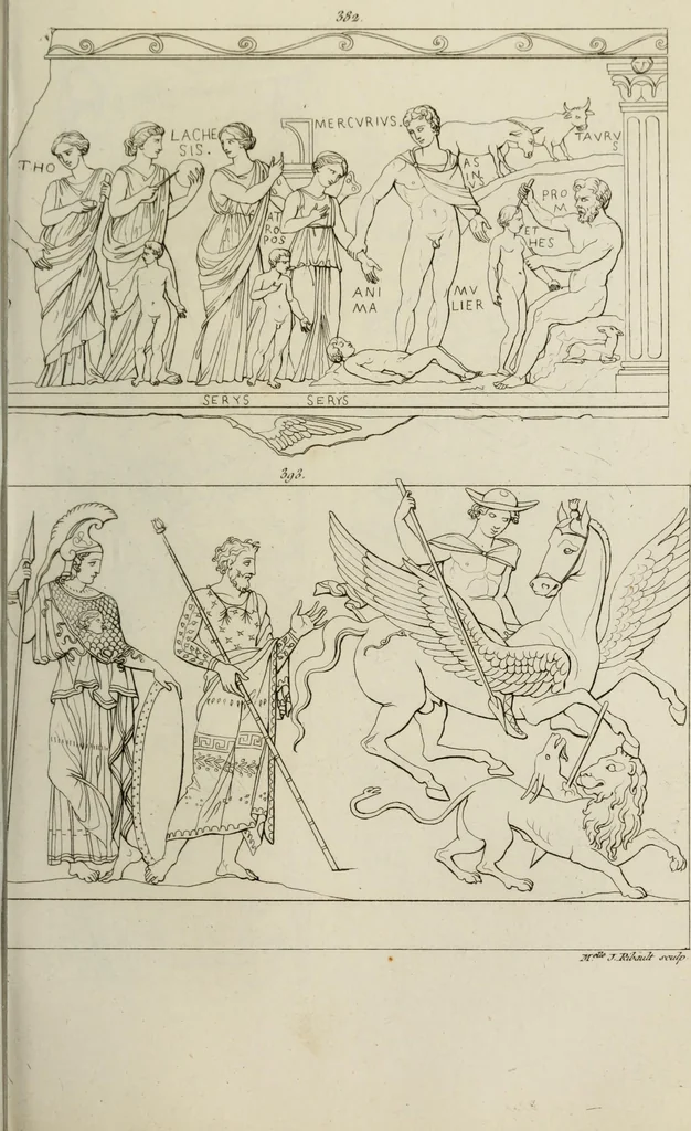 An illustration from Mythologische Gallerie; eine Sammlung von mehr als 750 antiken Denkmälern, Statuen, geschnittenen Steinen, Münzen und Gemälden, auf den 191 Original-Kupferblättern der französischen Ausg, 1848, leaf 194