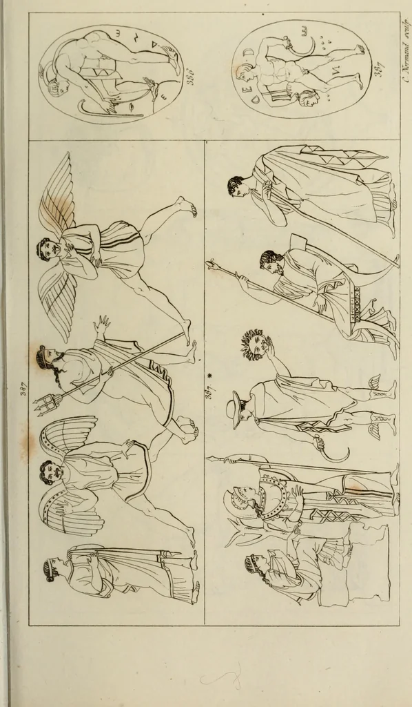 An illustration from Mythologische Gallerie; eine Sammlung von mehr als 750 antiken Denkmälern, Statuen, geschnittenen Steinen, Münzen und Gemälden, auf den 191 Original-Kupferblättern der französischen Ausg, 1848, leaf 200