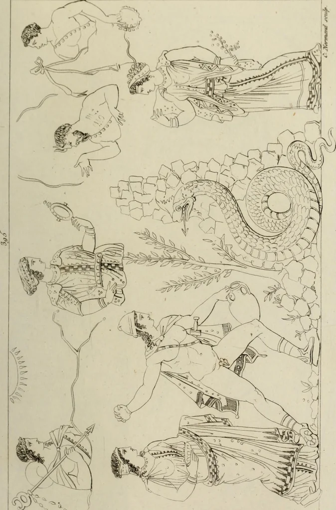 An illustration from Mythologische Gallerie; eine Sammlung von mehr als 750 antiken Denkmälern, Statuen, geschnittenen Steinen, Münzen und Gemälden, auf den 191 Original-Kupferblättern der französischen Ausg, 1848, leaf 206