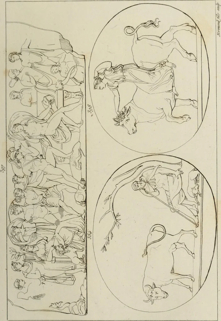An illustration from Mythologische Gallerie; eine Sammlung von mehr als 750 antiken Denkmälern, Statuen, geschnittenen Steinen, Münzen und Gemälden, auf den 191 Original-Kupferblättern der französischen Ausg, 1848, leaf 208