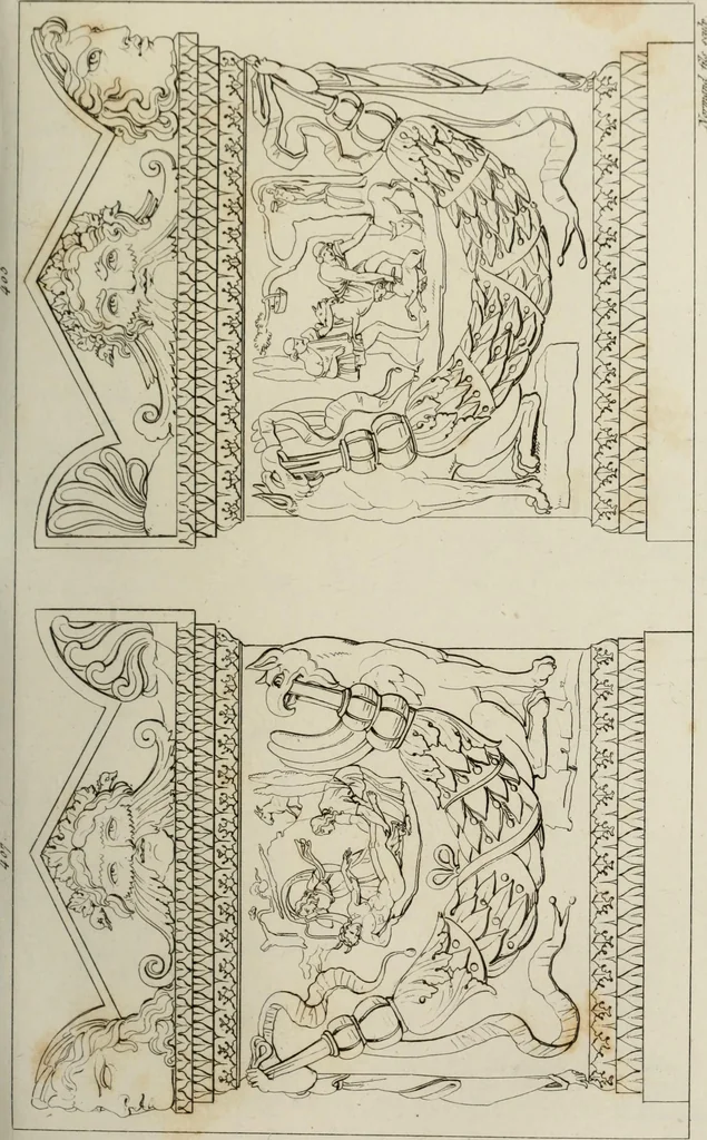 An illustration from Mythologische Gallerie; eine Sammlung von mehr als 750 antiken Denkmälern, Statuen, geschnittenen Steinen, Münzen und Gemälden, auf den 191 Original-Kupferblättern der französischen Ausg, 1848, leaf 212