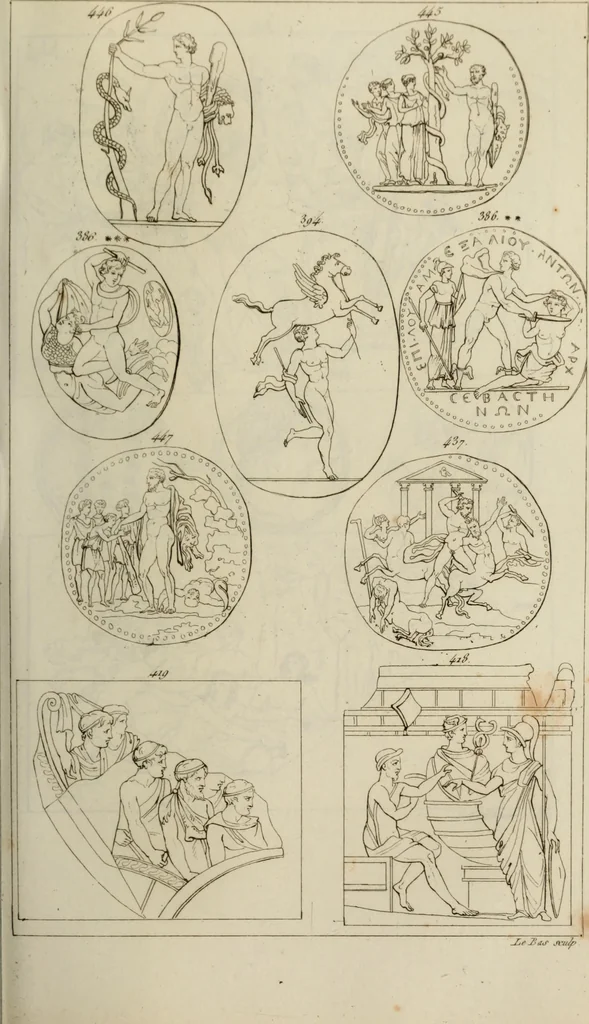 An illustration from Mythologische Gallerie; eine Sammlung von mehr als 750 antiken Denkmälern, Statuen, geschnittenen Steinen, Münzen und Gemälden, auf den 191 Original-Kupferblättern der französischen Ausg, 1848, leaf 220