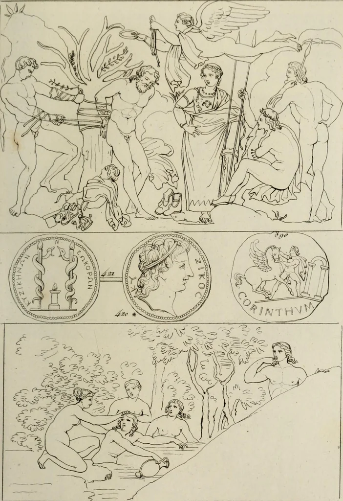 An illustration from Mythologische Gallerie; eine Sammlung von mehr als 750 antiken Denkmälern, Statuen, geschnittenen Steinen, Münzen und Gemälden, auf den 191 Original-Kupferblättern der französischen Ausg, 1848, leaf 222