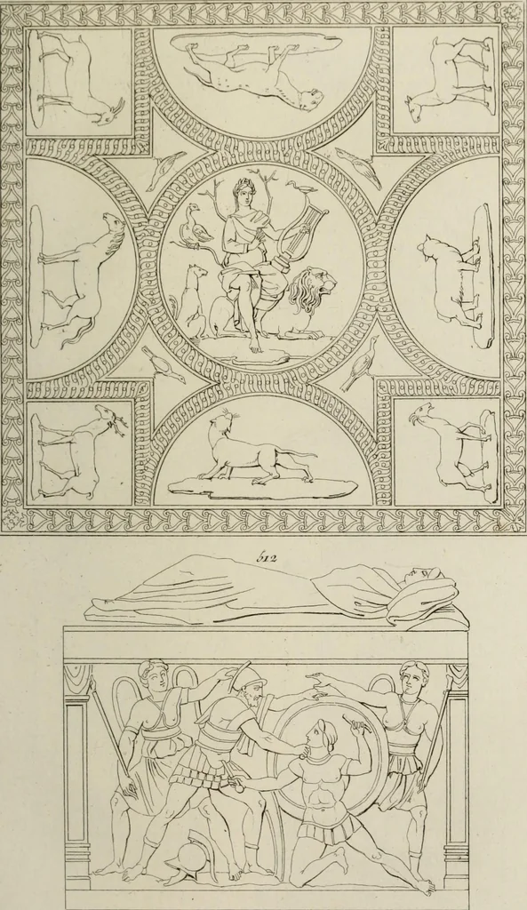 An illustration from Mythologische Gallerie; eine Sammlung von mehr als 750 antiken Denkmälern, Statuen, geschnittenen Steinen, Münzen und Gemälden, auf den 191 Original-Kupferblättern der französischen Ausg, 1848, leaf 224