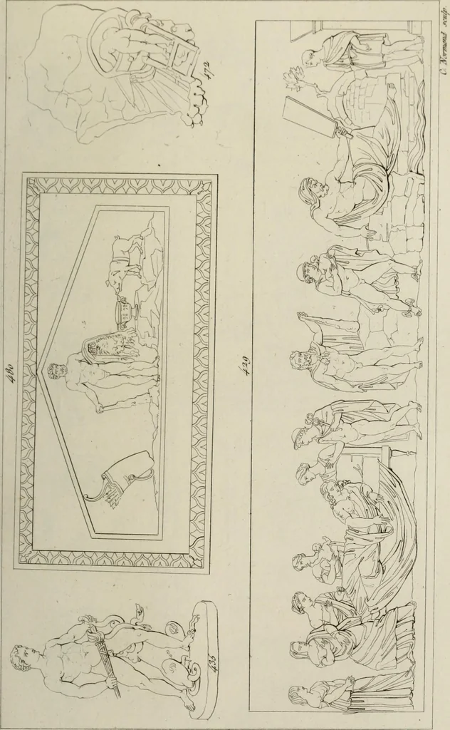 An illustration from Mythologische Gallerie; eine Sammlung von mehr als 750 antiken Denkmälern, Statuen, geschnittenen Steinen, Münzen und Gemälden, auf den 191 Original-Kupferblättern der französischen Ausg, 1848, leaf 230