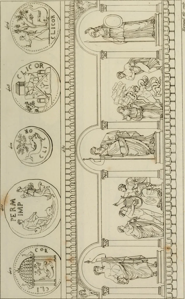 An illustration from Mythologische Gallerie; eine Sammlung von mehr als 750 antiken Denkmälern, Statuen, geschnittenen Steinen, Münzen und Gemälden, auf den 191 Original-Kupferblättern der französischen Ausg, 1848, leaf 232