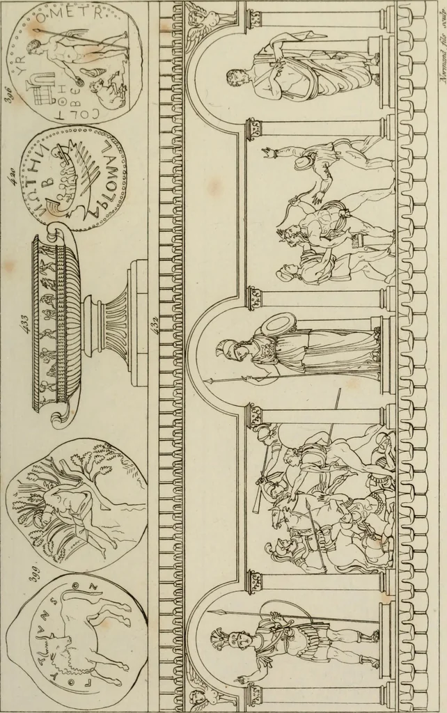 An illustration from Mythologische Gallerie; eine Sammlung von mehr als 750 antiken Denkmälern, Statuen, geschnittenen Steinen, Münzen und Gemälden, auf den 191 Original-Kupferblättern der französischen Ausg, 1848, leaf 234