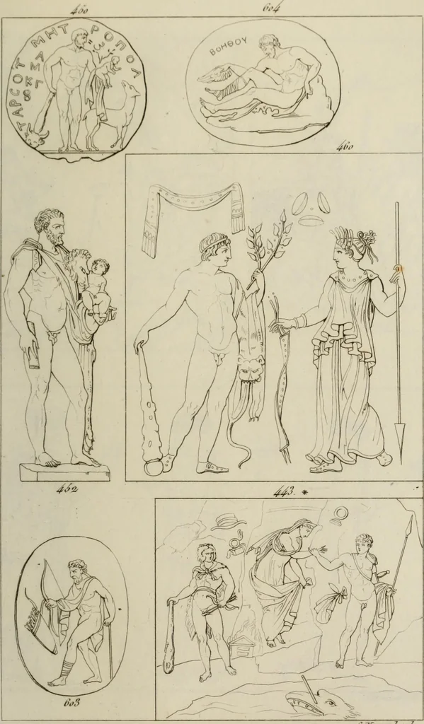 An illustration from Mythologische Gallerie; eine Sammlung von mehr als 750 antiken Denkmälern, Statuen, geschnittenen Steinen, Münzen und Gemälden, auf den 191 Original-Kupferblättern der französischen Ausg, 1848, leaf 242