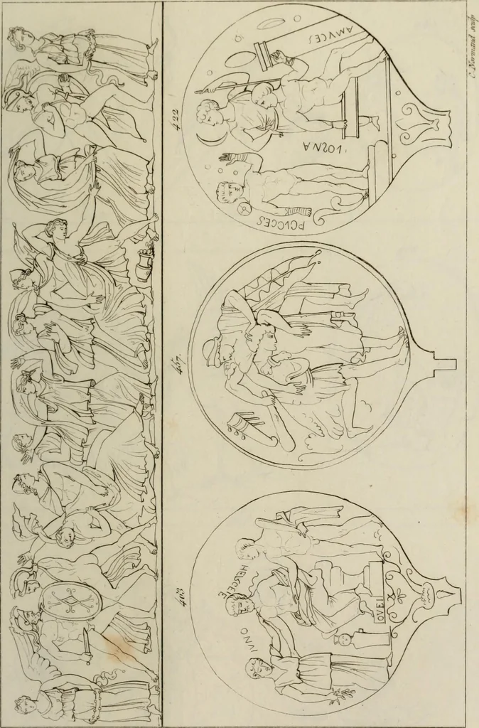 An illustration from Mythologische Gallerie; eine Sammlung von mehr als 750 antiken Denkmälern, Statuen, geschnittenen Steinen, Münzen und Gemälden, auf den 191 Original-Kupferblättern der französischen Ausg, 1848, leaf 250