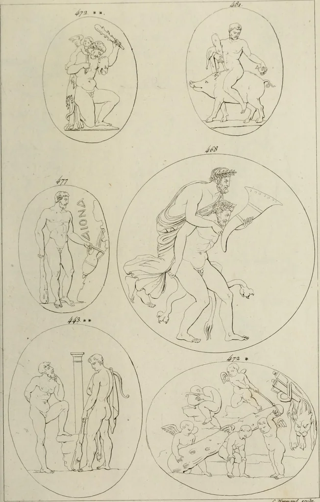 An illustration from Mythologische Gallerie; eine Sammlung von mehr als 750 antiken Denkmälern, Statuen, geschnittenen Steinen, Münzen und Gemälden, auf den 191 Original-Kupferblättern der französischen Ausg, 1848, leaf 254
