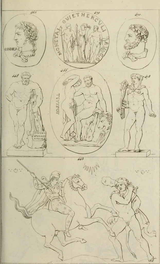 An illustration from Mythologische Gallerie; eine Sammlung von mehr als 750 antiken Denkmälern, Statuen, geschnittenen Steinen, Münzen und Gemälden, auf den 191 Original-Kupferblättern der französischen Ausg, 1848, leaf 256