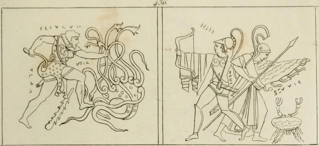 An illustration from Mythologische Gallerie; eine Sammlung von mehr als 750 antiken Denkmälern, Statuen, geschnittenen Steinen, Münzen und Gemälden, auf den 191 Original-Kupferblättern der französischen Ausg, 1848, leaf 260