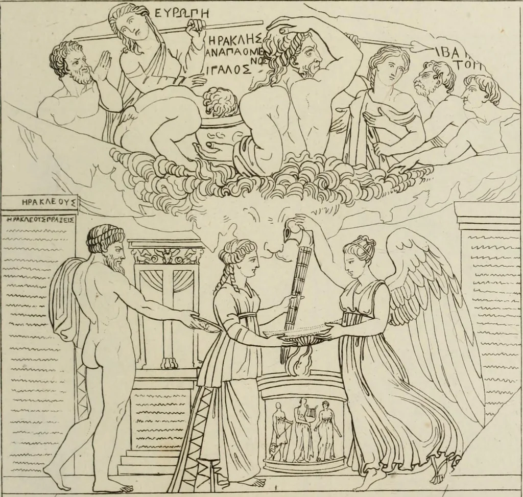 An illustration from Mythologische Gallerie; eine Sammlung von mehr als 750 antiken Denkmälern, Statuen, geschnittenen Steinen, Münzen und Gemälden, auf den 191 Original-Kupferblättern der französischen Ausg, 1848, leaf 260