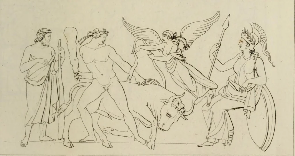 An illustration from Mythologische Gallerie; eine Sammlung von mehr als 750 antiken Denkmälern, Statuen, geschnittenen Steinen, Münzen und Gemälden, auf den 191 Original-Kupferblättern der französischen Ausg, 1848, leaf 270