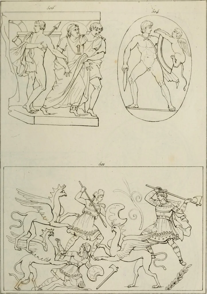 An illustration from Mythologische Gallerie; eine Sammlung von mehr als 750 antiken Denkmälern, Statuen, geschnittenen Steinen, Münzen und Gemälden, auf den 191 Original-Kupferblättern der französischen Ausg, 1848, leaf 290