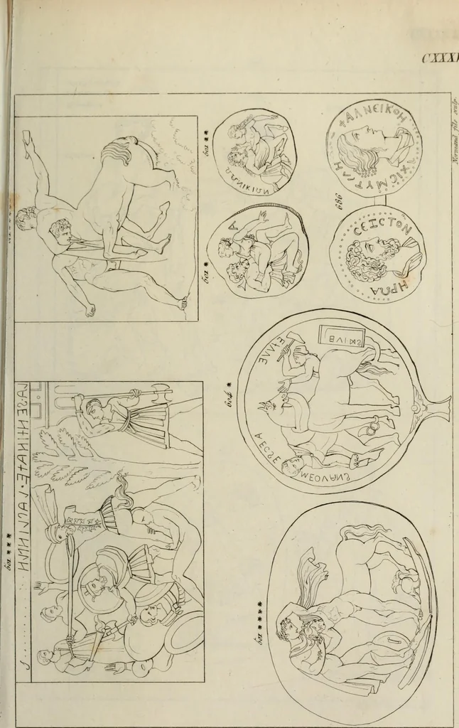 An illustration from Mythologische Gallerie; eine Sammlung von mehr als 750 antiken Denkmälern, Statuen, geschnittenen Steinen, Münzen und Gemälden, auf den 191 Original-Kupferblättern der französischen Ausg, 1848, leaf 292