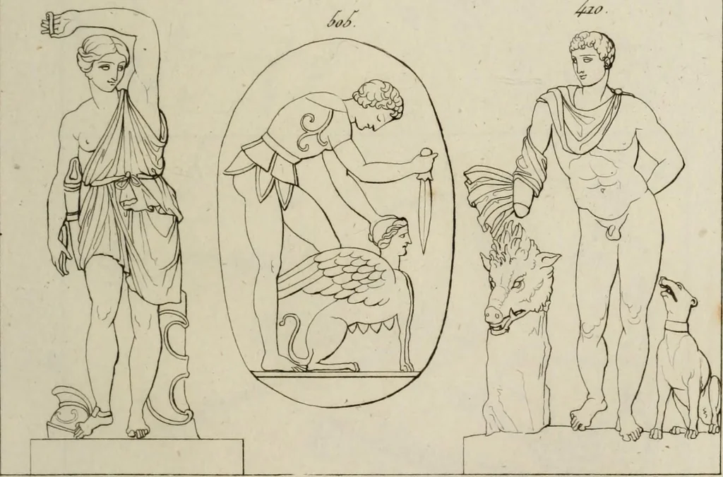 An illustration from Mythologische Gallerie; eine Sammlung von mehr als 750 antiken Denkmälern, Statuen, geschnittenen Steinen, Münzen und Gemälden, auf den 191 Original-Kupferblättern der französischen Ausg, 1848, leaf 294