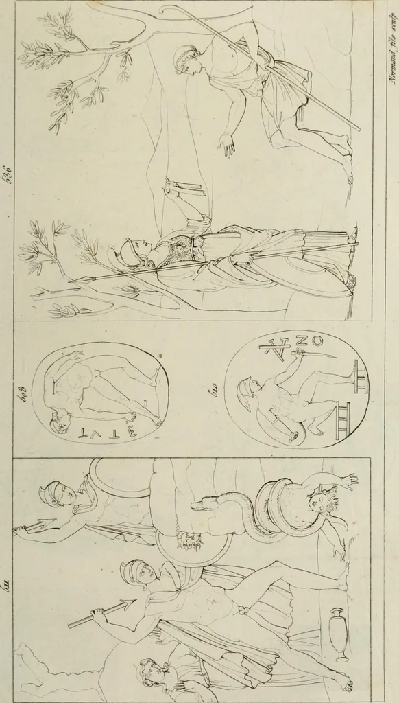 An illustration from Mythologische Gallerie; eine Sammlung von mehr als 750 antiken Denkmälern, Statuen, geschnittenen Steinen, Münzen und Gemälden, auf den 191 Original-Kupferblättern der französischen Ausg, 1848, leaf 296