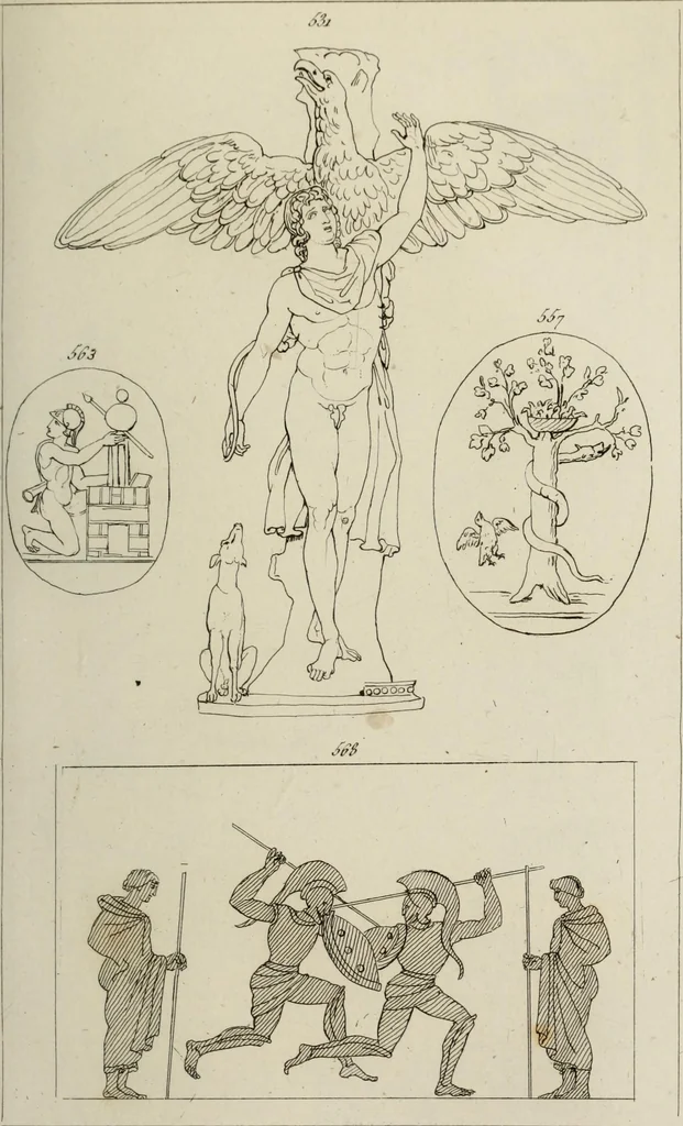 An illustration from Mythologische Gallerie; eine Sammlung von mehr als 750 antiken Denkmälern, Statuen, geschnittenen Steinen, Münzen und Gemälden, auf den 191 Original-Kupferblättern der französischen Ausg, 1848, leaf 308