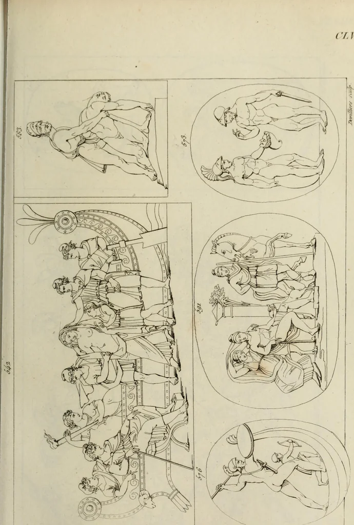 An illustration from Mythologische Gallerie; eine Sammlung von mehr als 750 antiken Denkmälern, Statuen, geschnittenen Steinen, Münzen und Gemälden, auf den 191 Original-Kupferblättern der französischen Ausg, 1848, leaf 332