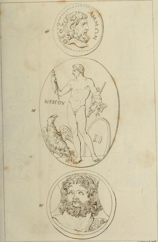 An illustration from Mythologische Gallerie; eine Sammlung von mehr als 750 antiken Denkmälern, Statuen, geschnittenen Steinen, Münzen und Gemälden, auf den 191 Original-Kupferblättern der französischen Ausg, 1848, leaf 34