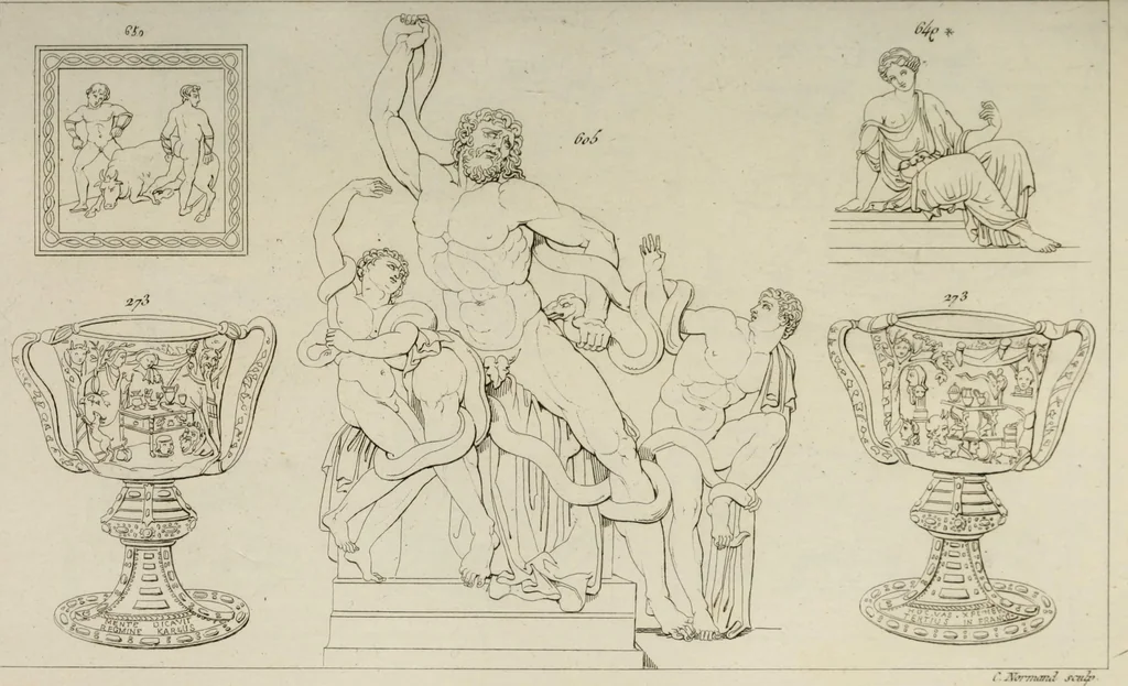An illustration from Mythologische Gallerie; eine Sammlung von mehr als 750 antiken Denkmälern, Statuen, geschnittenen Steinen, Münzen und Gemälden, auf den 191 Original-Kupferblättern der französischen Ausg, 1848, leaf 350