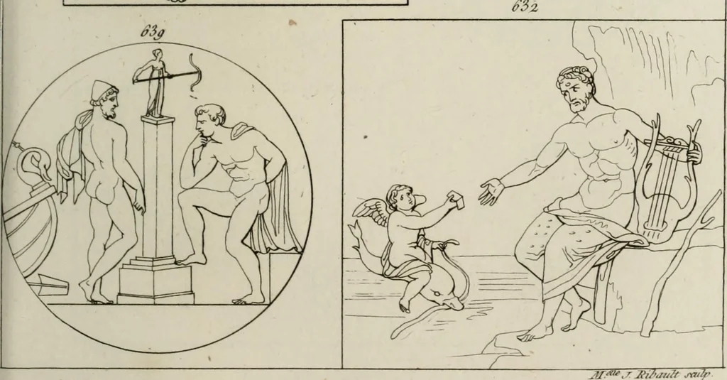 An illustration from Mythologische Gallerie; eine Sammlung von mehr als 750 antiken Denkmälern, Statuen, geschnittenen Steinen, Münzen und Gemälden, auf den 191 Original-Kupferblättern der französischen Ausg, 1848, leaf 364