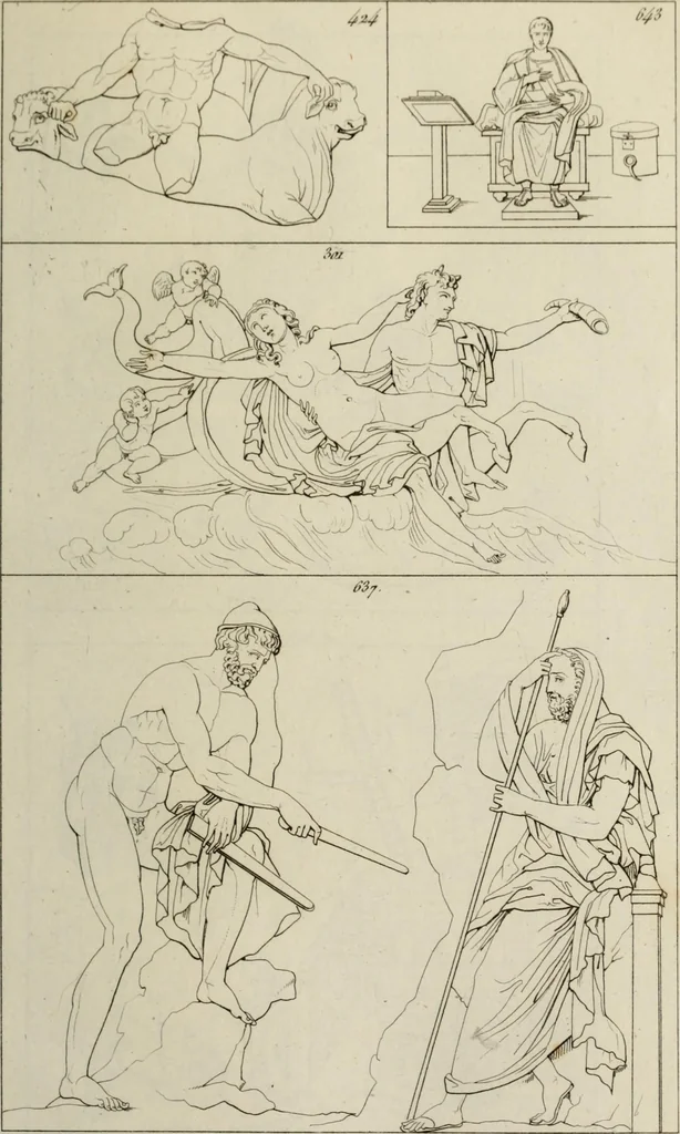 An illustration from Mythologische Gallerie; eine Sammlung von mehr als 750 antiken Denkmälern, Statuen, geschnittenen Steinen, Münzen und Gemälden, auf den 191 Original-Kupferblättern der französischen Ausg, 1848, leaf 372