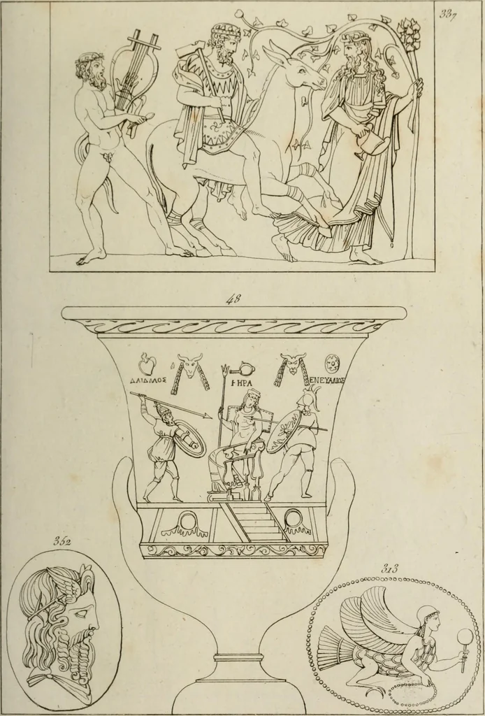 An illustration from Mythologische Gallerie; eine Sammlung von mehr als 750 antiken Denkmälern, Statuen, geschnittenen Steinen, Münzen und Gemälden, auf den 191 Original-Kupferblättern der französischen Ausg, 1848, leaf 38