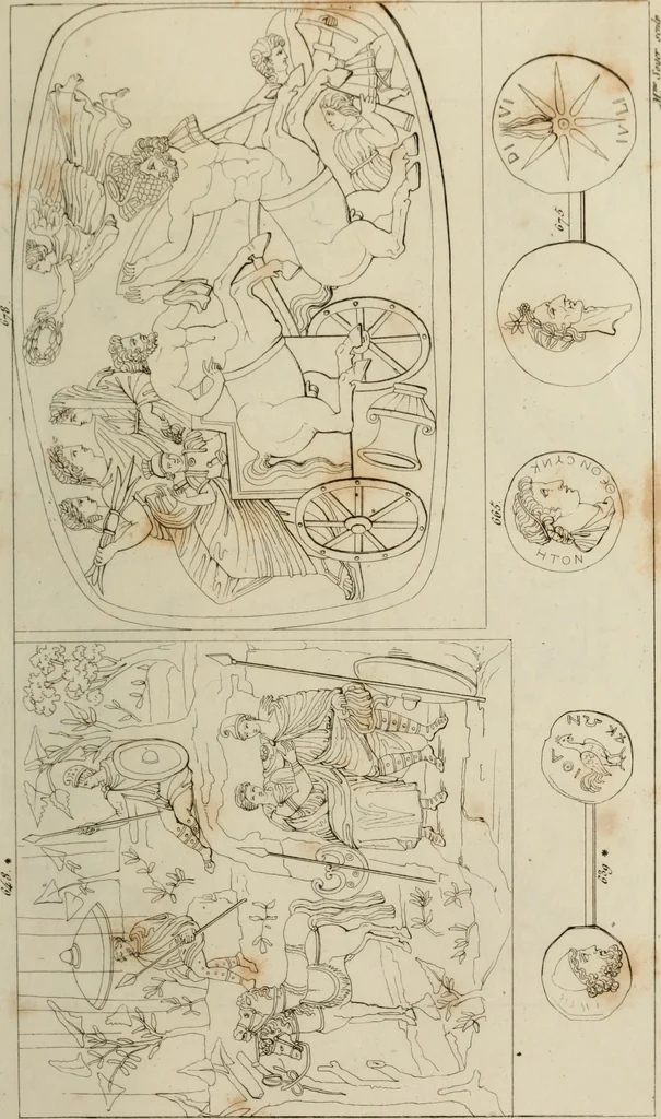An illustration from Mythologische Gallerie; eine Sammlung von mehr als 750 antiken Denkmälern, Statuen, geschnittenen Steinen, Münzen und Gemälden, auf den 191 Original-Kupferblättern der französischen Ausg, 1848, leaf 380