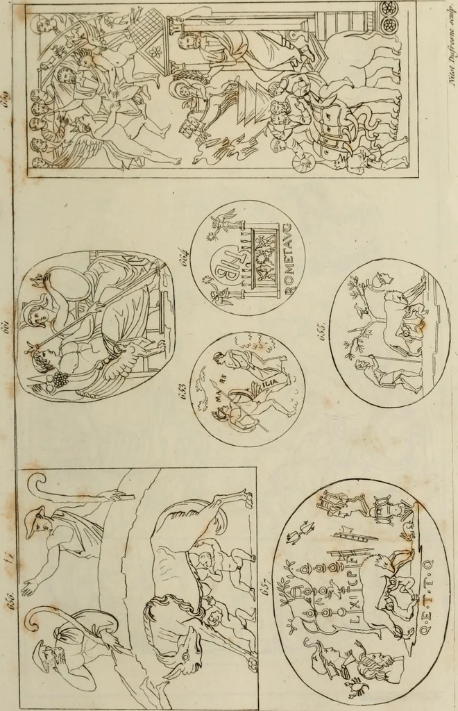 An illustration from Mythologische Gallerie; eine Sammlung von mehr als 750 antiken Denkmälern, Statuen, geschnittenen Steinen, Münzen und Gemälden, auf den 191 Original-Kupferblättern der französischen Ausg, 1848, leaf 384