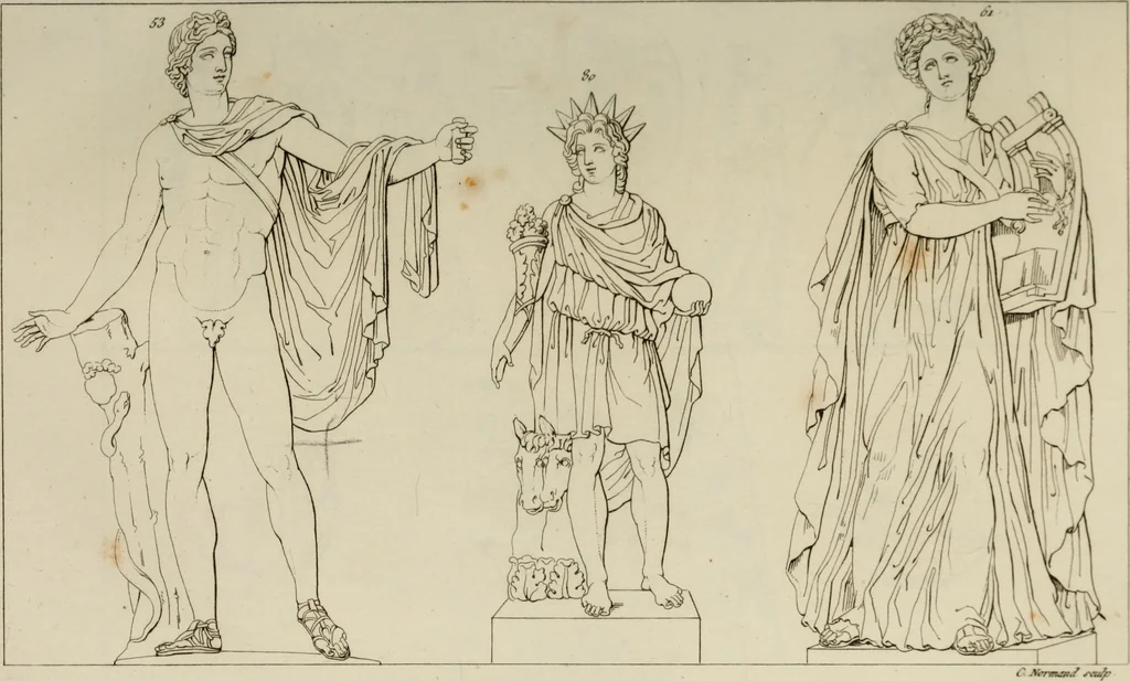 An illustration from Mythologische Gallerie; eine Sammlung von mehr als 750 antiken Denkmälern, Statuen, geschnittenen Steinen, Münzen und Gemälden, auf den 191 Original-Kupferblättern der französischen Ausg, 1848, leaf 42