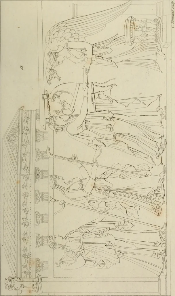 An illustration from Mythologische Gallerie; eine Sammlung von mehr als 750 antiken Denkmälern, Statuen, geschnittenen Steinen, Münzen und Gemälden, auf den 191 Original-Kupferblättern der französischen Ausg, 1848, leaf 46