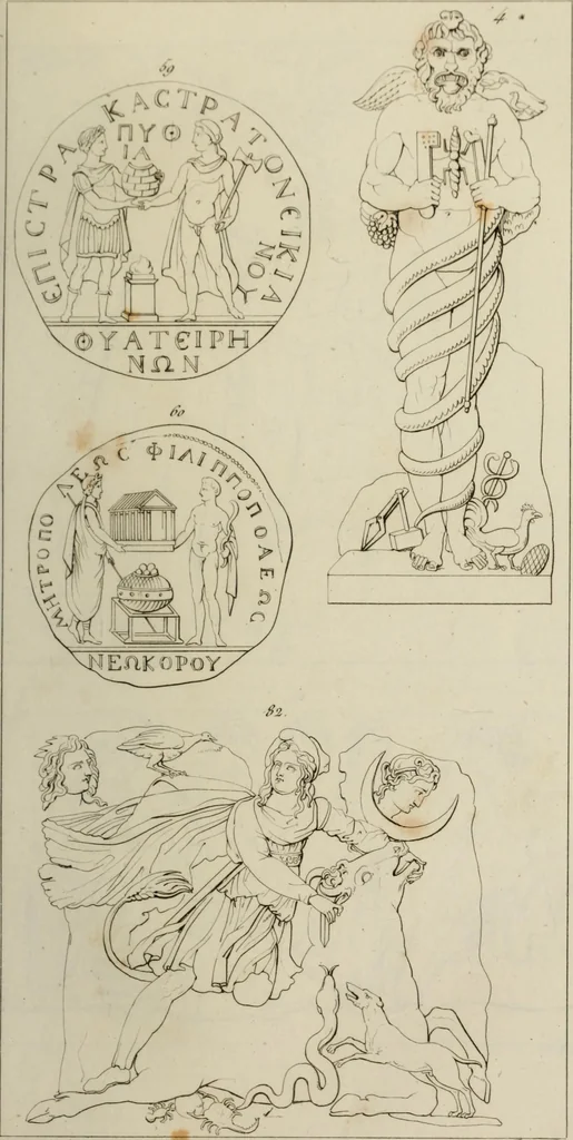 An illustration from Mythologische Gallerie; eine Sammlung von mehr als 750 antiken Denkmälern, Statuen, geschnittenen Steinen, Münzen und Gemälden, auf den 191 Original-Kupferblättern der französischen Ausg, 1848, leaf 48