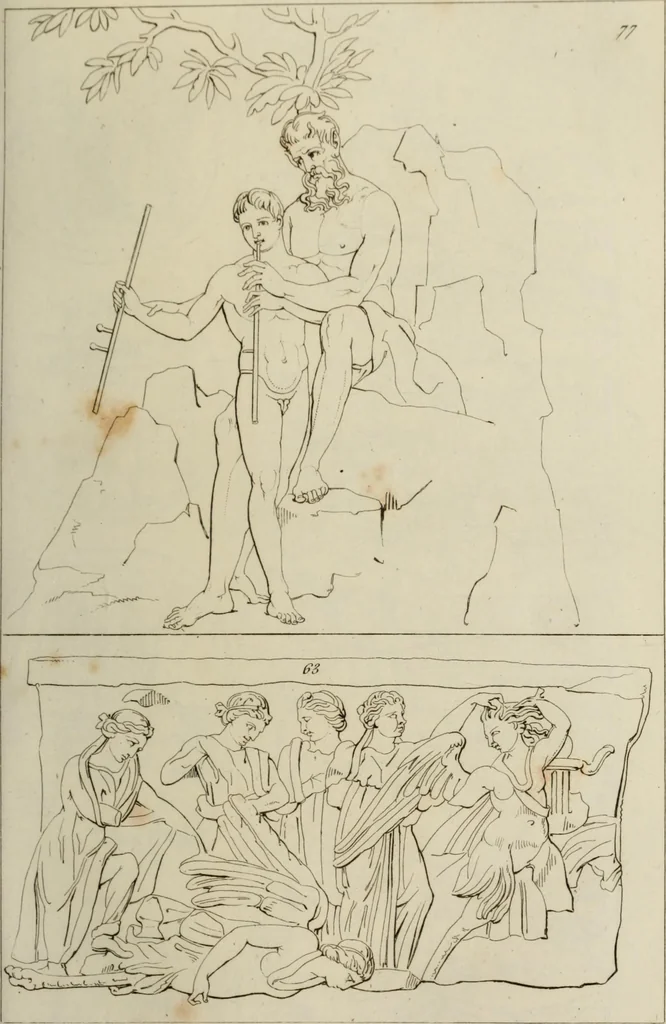 An illustration from Mythologische Gallerie; eine Sammlung von mehr als 750 antiken Denkmälern, Statuen, geschnittenen Steinen, Münzen und Gemälden, auf den 191 Original-Kupferblättern der französischen Ausg, 1848, leaf 50