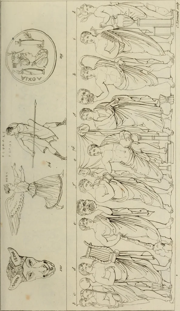 An illustration from Mythologische Gallerie; eine Sammlung von mehr als 750 antiken Denkmälern, Statuen, geschnittenen Steinen, Münzen und Gemälden, auf den 191 Original-Kupferblättern der französischen Ausg, 1848, leaf 60