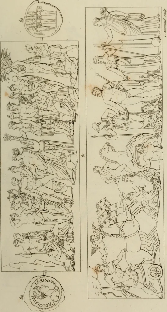 An illustration from Mythologische Gallerie; eine Sammlung von mehr als 750 antiken Denkmälern, Statuen, geschnittenen Steinen, Münzen und Gemälden, auf den 191 Original-Kupferblättern der französischen Ausg, 1848, leaf 62