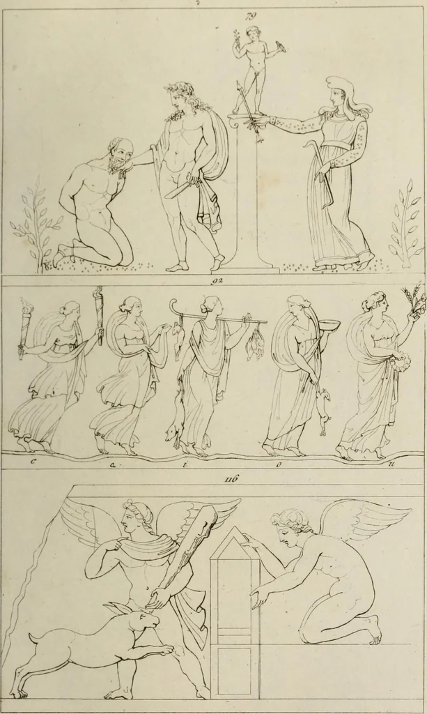 An illustration from Mythologische Gallerie; eine Sammlung von mehr als 750 antiken Denkmälern, Statuen, geschnittenen Steinen, Münzen und Gemälden, auf den 191 Original-Kupferblättern der französischen Ausg, 1848, leaf 64