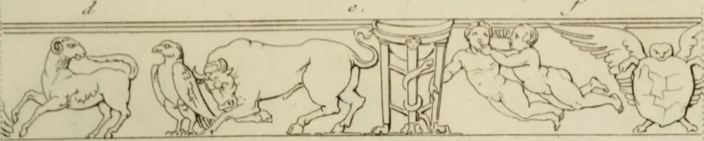 An illustration from Mythologische Gallerie; eine Sammlung von mehr als 750 antiken Denkmälern, Statuen, geschnittenen Steinen, Münzen und Gemälden, auf den 191 Original-Kupferblättern der französischen Ausg, 1848, leaf 70