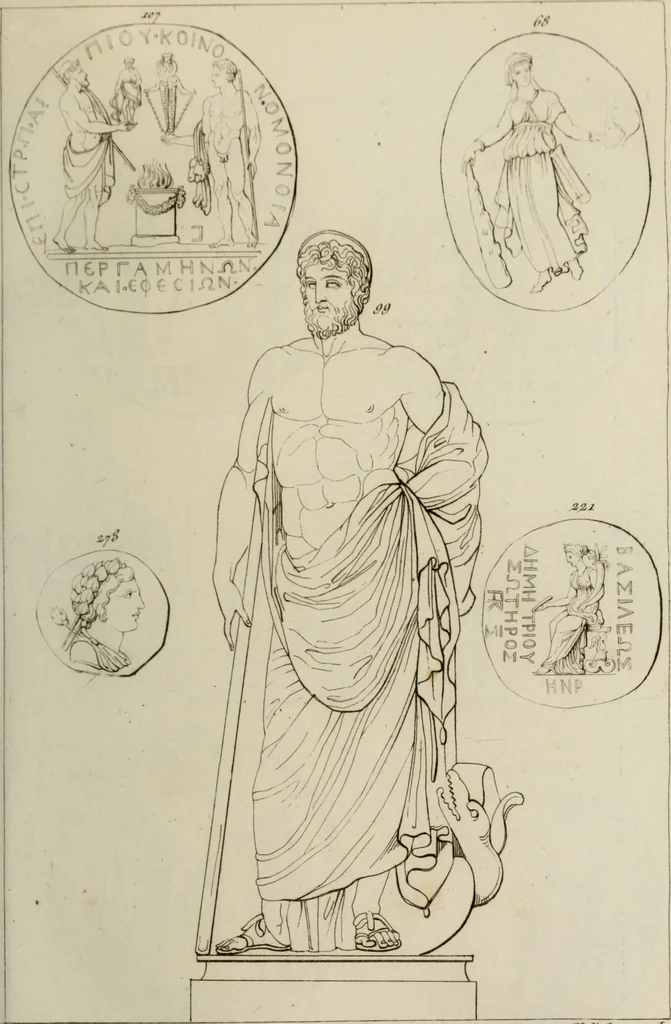 An illustration from Mythologische Gallerie; eine Sammlung von mehr als 750 antiken Denkmälern, Statuen, geschnittenen Steinen, Münzen und Gemälden, auf den 191 Original-Kupferblättern der französischen Ausg, 1848, leaf 74