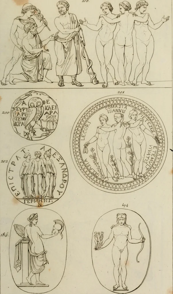 An illustration from Mythologische Gallerie; eine Sammlung von mehr als 750 antiken Denkmälern, Statuen, geschnittenen Steinen, Münzen und Gemälden, auf den 191 Original-Kupferblättern der französischen Ausg, 1848, leaf 78