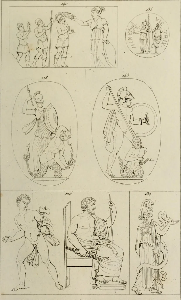 An illustration from Mythologische Gallerie; eine Sammlung von mehr als 750 antiken Denkmälern, Statuen, geschnittenen Steinen, Münzen und Gemälden, auf den 191 Original-Kupferblättern der französischen Ausg, 1848, leaf 84