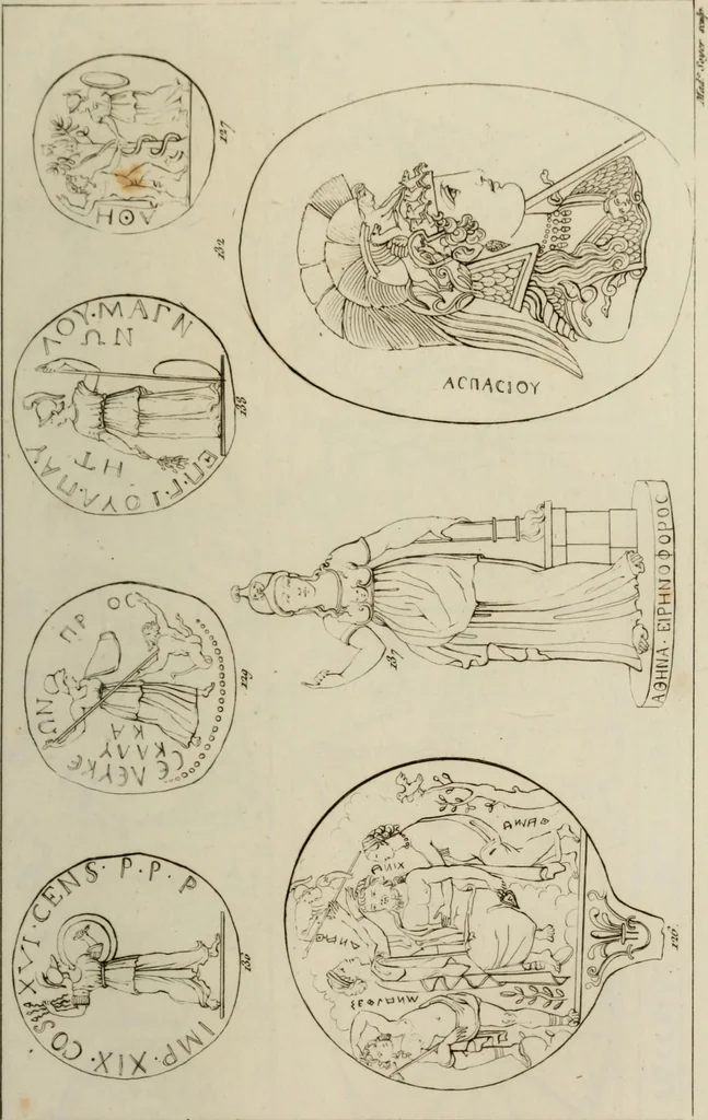 An illustration from Mythologische Gallerie; eine Sammlung von mehr als 750 antiken Denkmälern, Statuen, geschnittenen Steinen, Münzen und Gemälden, auf den 191 Original-Kupferblättern der französischen Ausg, 1848, leaf 86