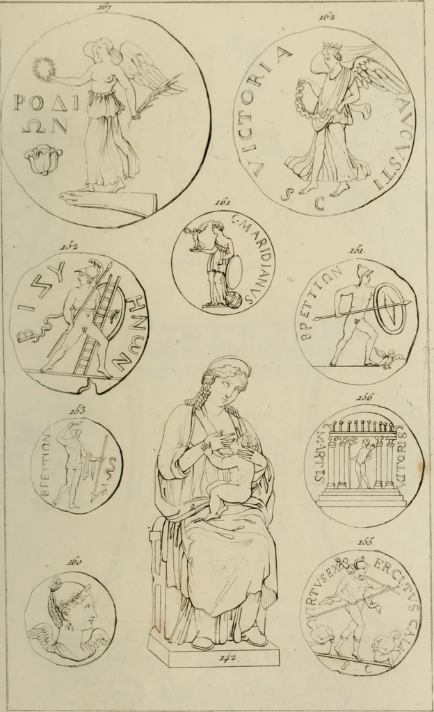 An illustration from Mythologische Gallerie; eine Sammlung von mehr als 750 antiken Denkmälern, Statuen, geschnittenen Steinen, Münzen und Gemälden, auf den 191 Original-Kupferblättern der französischen Ausg, 1848, leaf 90