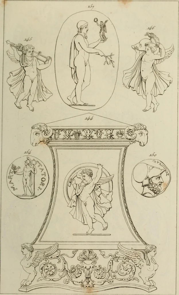 An illustration from Mythologische Gallerie; eine Sammlung von mehr als 750 antiken Denkmälern, Statuen, geschnittenen Steinen, Münzen und Gemälden, auf den 191 Original-Kupferblättern der französischen Ausg, 1848, leaf 92