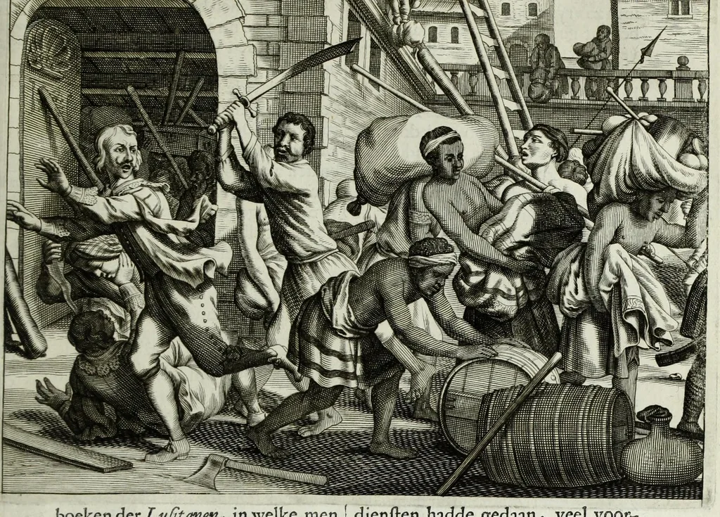 An illustration from Naauwkeurige beschryvinge van Malabar en Choromandel, der zelver aangrenzende ryken, en het machtige eyland Ceylon : nevens een omstandige en grondigh doorzochte ontdekking en wederlegginge van de afgoderye der Oost-Indische heydenen ..., 1672, leaf 149