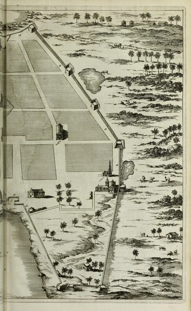 An illustration from Naauwkeurige beschryvinge van Malabar en Choromandel, der zelver aangrenzende ryken, en het machtige eyland Ceylon : nevens een omstandige en grondigh doorzochte ontdekking en wederlegginge van de afgoderye der Oost-Indische heydenen ..., 1672, leaf 197