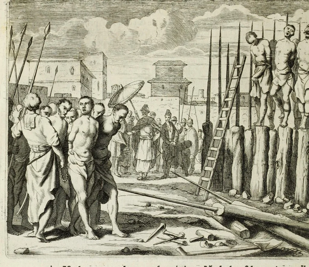 An illustration from Naauwkeurige beschryvinge van Malabar en Choromandel, der zelver aangrenzende ryken, en het machtige eyland Ceylon : nevens een omstandige en grondigh doorzochte ontdekking en wederlegginge van de afgoderye der Oost-Indische heydenen ..., 1672, leaf 354