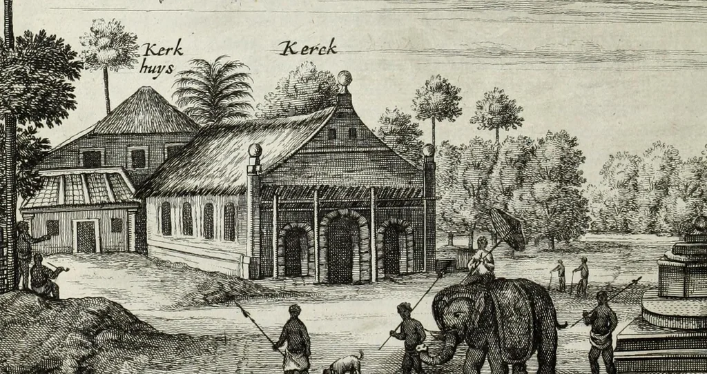 An illustration from Naauwkeurige beschryvinge van Malabar en Choromandel, der zelver aangrenzende ryken, en het machtige eyland Ceylon : nevens een omstandige en grondigh doorzochte ontdekking en wederlegginge van de afgoderye der Oost-Indische heydenen ..., 1672, leaf 518